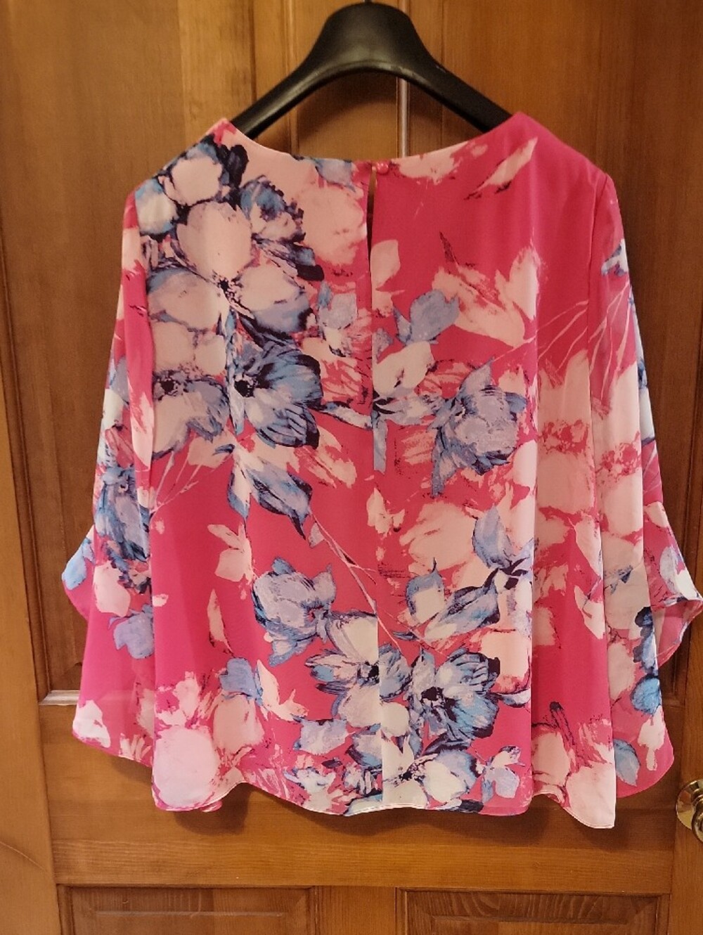 Kasper XL Pink Floral Chiffon Flounce Ruffle Sleeve Blouse Top - Picture 3 of 14